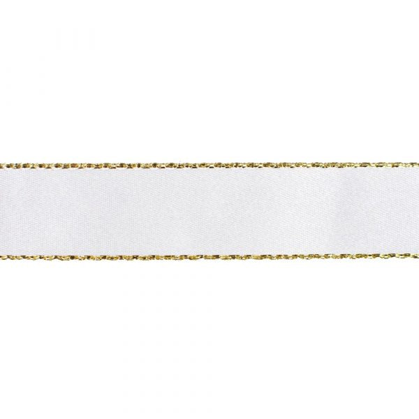 Ribbon Satin Gold Edge 25mm 1 White 801330