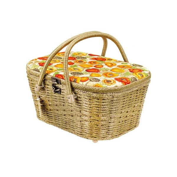Sewing Basket Large Picnic Poppies Orange 010901