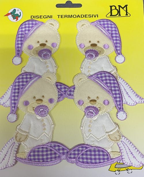 Iron on Motif | Four Bears with Blankets Purple