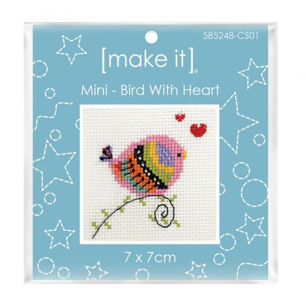 Mini - Bird With Heart Cross Stitch Kit 7cm x 7cm 585248-CS01