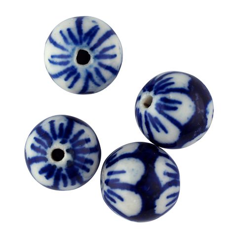 Round Porcelain Blue/White Beads 14mm 4Pk BD016