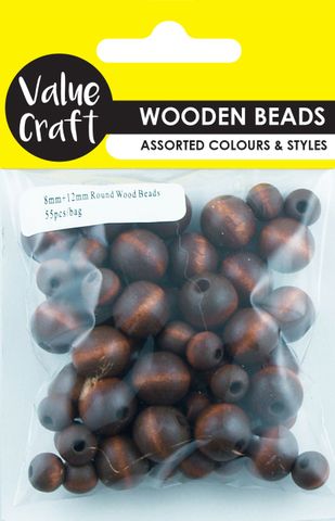 Round Wooden Beads 8mm&12mm 55Pk