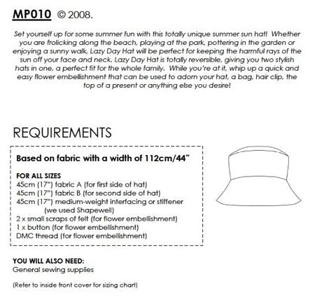 MP010 Lazy Day Hat Pattern